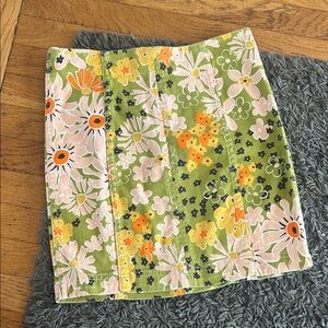 Free People Modern Femme Green Yellow Orange Pink Floral 70s Mini Skirt Size 2